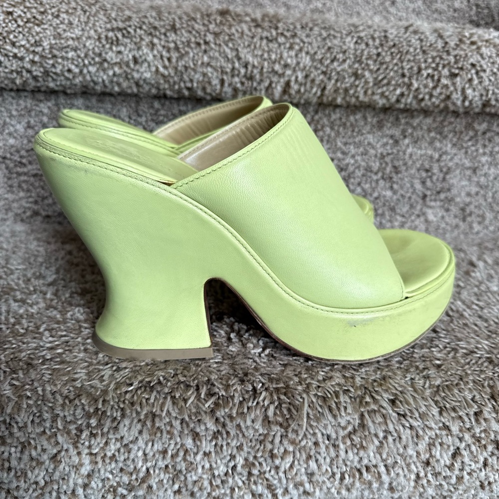 Bottega Veneta Women's Lime Green Platform Leather Mules